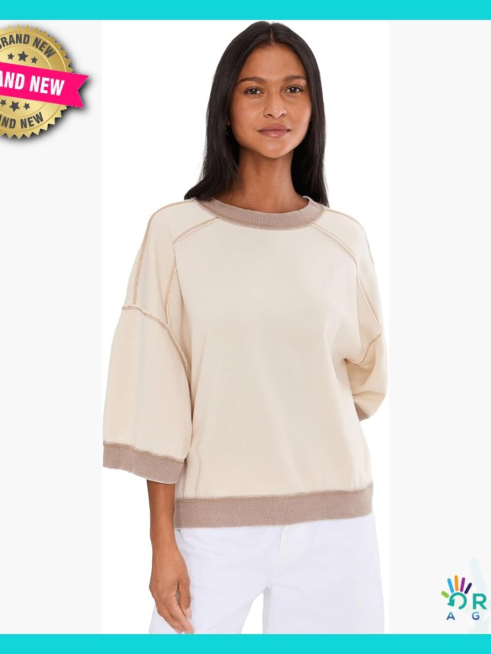 Oversized Pullover Sweatshirt Boxy Cropped Sleeve Relaxed Fit Fleece Fabric